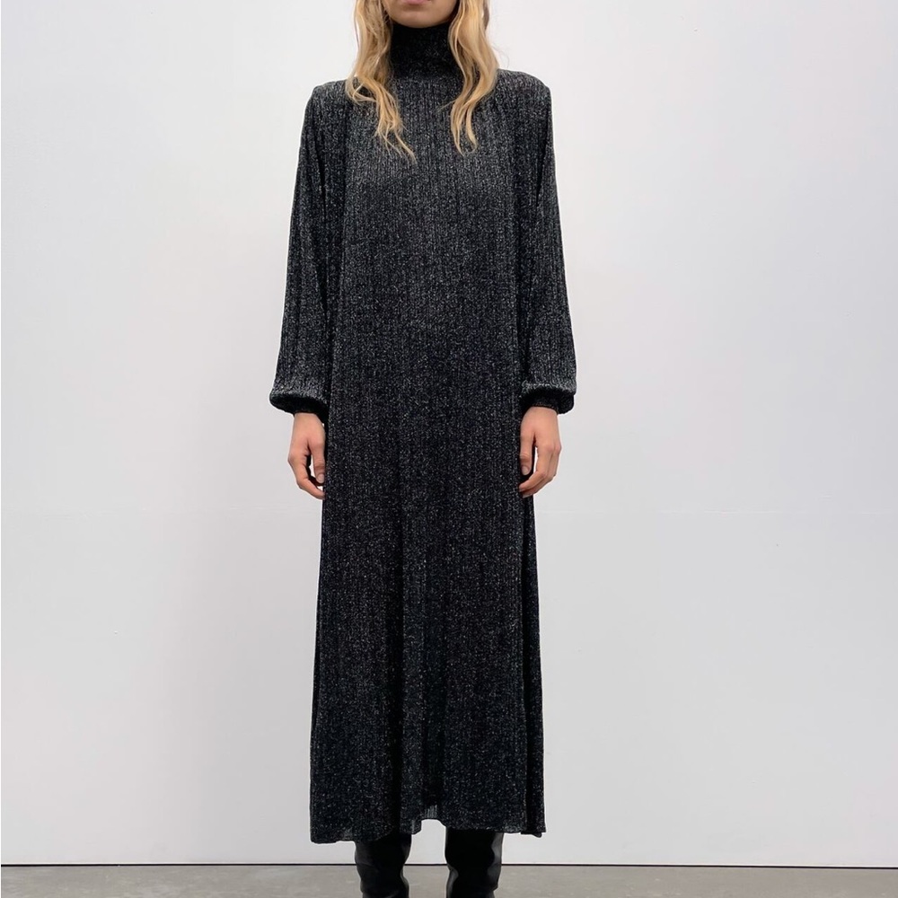 Zara mockneck shimmer dress